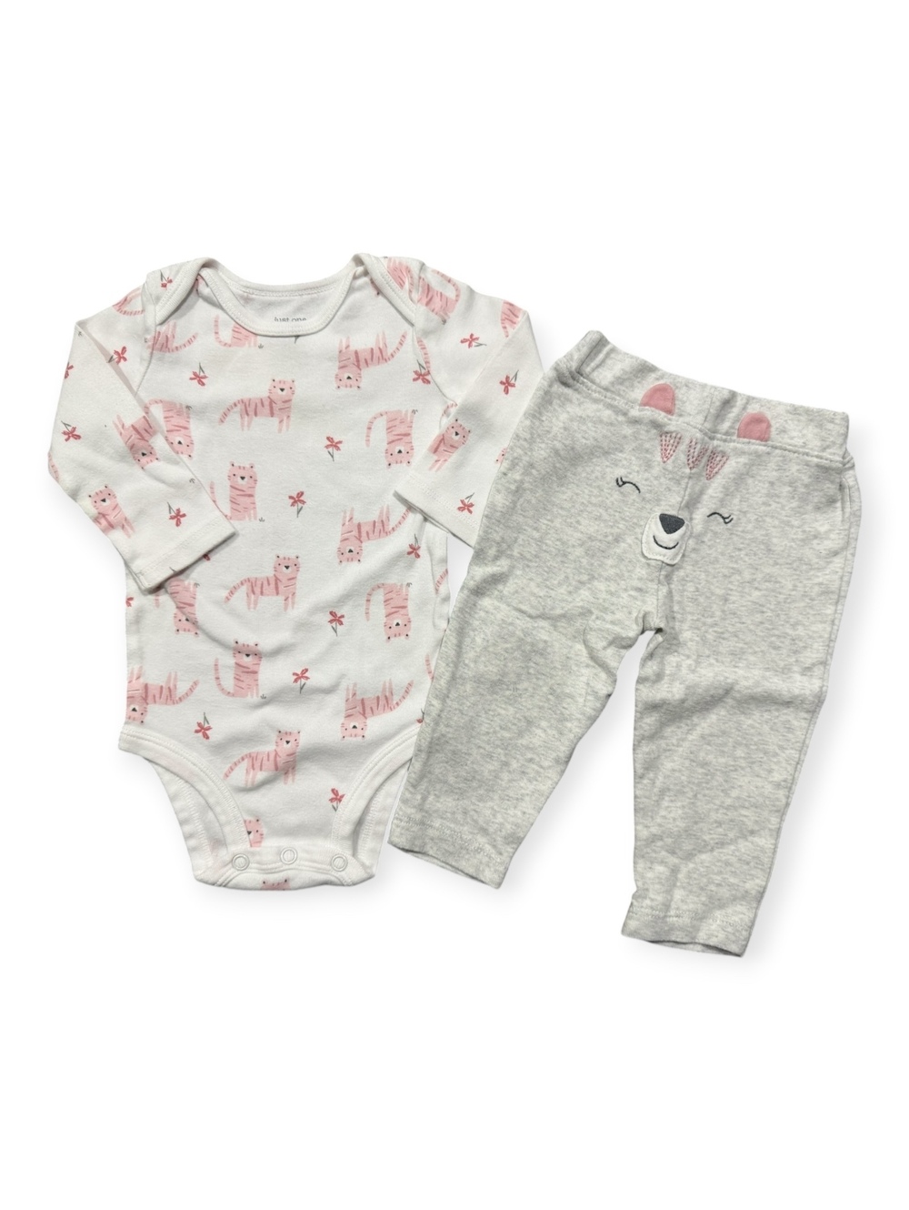 Carter's 6M Baby Girl 2-Piece Set - Pink Cat Print Bodysuit and Grey Pants